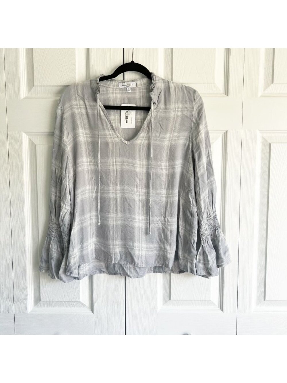 Waverly Grey Jennifer Grey White Plaid Long Sleeve Tp Women's Size Medium M